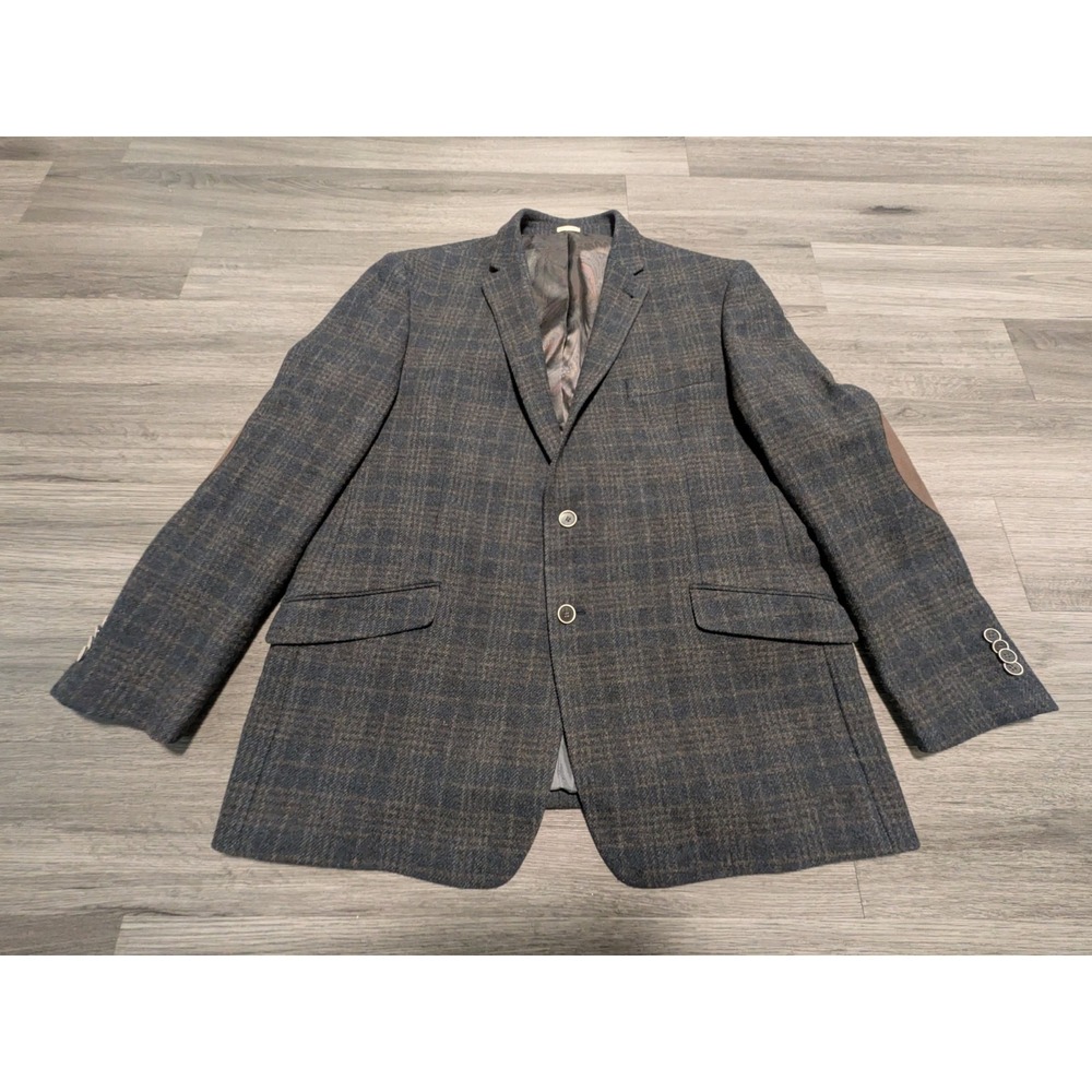 Joseph Abboud Men's Multicolor Plaid Wool Elbow Patch Slim Fit Blazer Size 48R